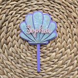 Seashell Personalized Birthday Cake Topper, Custom Clamshell Cake Topper, Mermaid Theme Birthday Cake Topper, Girl First Birthday Topper
