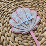 Seashell Personalized Birthday Cake Topper, Custom Clamshell Cake Topper, Mermaid Theme Birthday Cake Topper, Girl First Birthday Topper