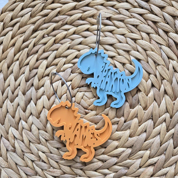 Dinosaur Personalized Name Tag, Custom Dinosaur Bag Charm, Acrylic Dinosaur Shaped Bag Tag, Backpack Name Keychain, Name Bag Tag,Luggage Tag