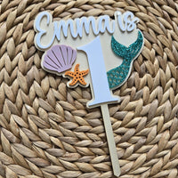 Mermaid Personalized Birthday Cake Topper, Mermaid Sea Shell Theme Party Cake Topper, First Birthday Cake Topper for Girl, Birthday decor