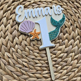 Mermaid Personalized Birthday Cake Topper, Mermaid Sea Shell Theme Party Cake Topper, First Birthday Cake Topper for Girl, Birthday decor