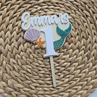 Mermaid Personalized Birthday Cake Topper, Mermaid Sea Shell Theme Party Cake Topper, First Birthday Cake Topper for Girl, Birthday decor