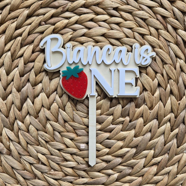 Strawberry Personalized Birthday Cake Topper,First Birthday Acrylic Cake Topper for Girl,Baby Shower Strawberry Topper, Custom Cake Topper