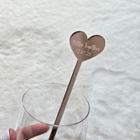 Engraved Heart Acylic Drink Stirrers for Wedding, Personalized Drink Stirrers with Name and Date, Personalized Wedding Favors, Heart Stirrer