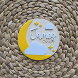 Moon and Stars Baby Name Sign, Nursery Decor Custom Wood Sign, Celestial Name Plaque, Hospital Birth Announcement Name Sign, Newborn Sign