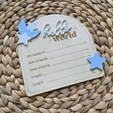 Moon and Stars Hello World Birth Statistic Sign, Nursery Decor Custom Wood Sign, Celestial Name Plaque,Hospital Birth Announcement Name Sign