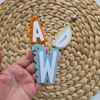 Dinosaur Initial Name Tag, Custom Dinosaur Bag Charm, Dinosaur Bag Tag with Acrylic Letter, Backpack Name Keychain, Name Bag Tag,Luggage Tag