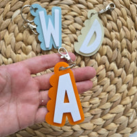 Dinosaur Initial Name Tag, Custom Dinosaur Bag Charm, Dinosaur Bag Tag with Acrylic Letter, Backpack Name Keychain, Name Bag Tag,Luggage Tag
