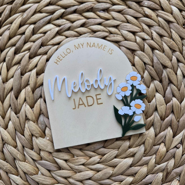 Birth Announcement Wooden Sign, Floral Newborn Baby Name Sign, Hospital Newborn Photo Prop Sign, Personalized Baby Shower Gift, Name Sign