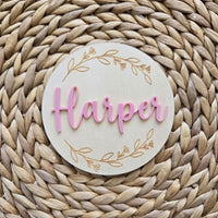 Wooden Name Birth Announcement sign, Newborn Baby round Name plate, Hospital Newborn Photo Prop Sign, Personalized custom Baby Shower Gift