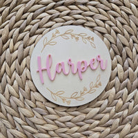 Wooden Name Birth Announcement sign, Newborn Baby round Name plate, Hospital Newborn Photo Prop Sign, Personalized custom Baby Shower Gift