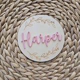 Wooden Name Birth Announcement sign, Newborn Baby round Name plate, Hospital Newborn Photo Prop Sign, Personalized custom Baby Shower Gift