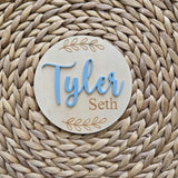 Wooden Name Birth Announcement sign, Newborn Baby round Name plate, Hospital Newborn Photo Prop Sign, Personalized custom Baby Shower Gift