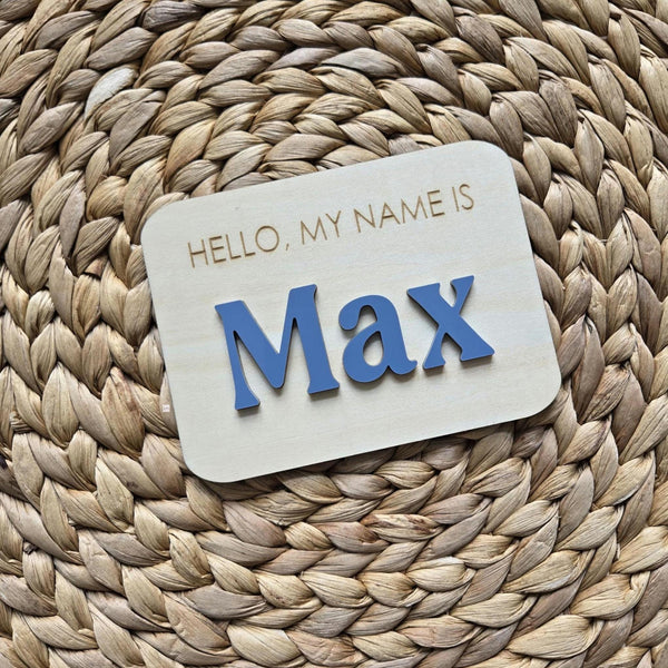 Hello My Name is Wooden Name Birth Announcement sign, Newborn Baby Name plate, Newborn Photo Prop Sign,Personalized custom Baby Shower Gift