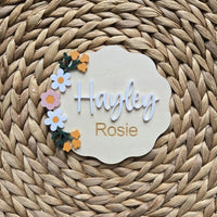 Floral Baby Girl Name Announcement Sign, Flower Newborn Baby Name Plaque, Hospital Newborn Photo Prop Sign, Personalized Baby Shower Gift