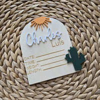 Cactus Custom Birth Statistic Sign, Western Boy Newborn Name Plaque, Hospital Newborn Photo Prop Sign, Personalized nursery decor, Baby gift