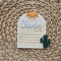 Cactus Custom Birth Statistic Sign, Western Boy Newborn Name Plaque, Hospital Newborn Photo Prop Sign, Personalized nursery decor, Baby gift