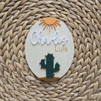 Cactus Custom Birth Name Sign, Western Boy Newborn Name Plaque, Hospital Newborn Photo Prop Sign, Personalized nursery decor, Baby gift