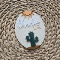 Cactus Custom Birth Name Sign, Western Boy Newborn Name Plaque, Hospital Newborn Photo Prop Sign, Personalized nursery decor, Baby gift