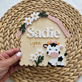 Cow Barn Girl Name Announcement Sign, Western Barn Newborn Name Plaque, Hospital Newborn Photo Prop Sign, Personalized Baby Shower Gift