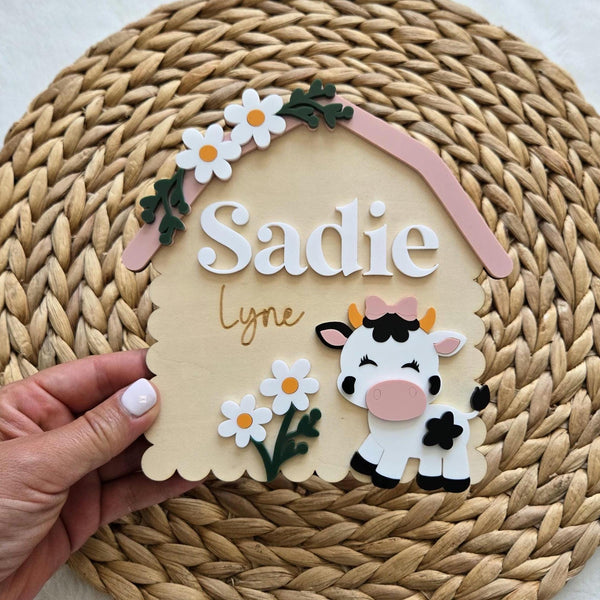 Cow Barn Girl Name Announcement Sign, Western Barn Newborn Name Plaque, Hospital Newborn Photo Prop Sign, Personalized Baby Shower Gift