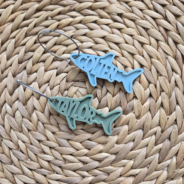 Shark Shaped Personalized Backpack Tag, Custom Shark Bag Charm, Acrylic Shark Shaped Bag Tag, Backpack Name Keychain, Kids Name Bag Tag