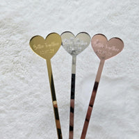 Engraved Heart Acylic Drink Stirrers for Wedding, Personalized Drink Stirrers with Name and Date, Personalized Wedding Favors, Heart Stirrer