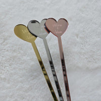 Engraved Heart Acylic Drink Stirrers for Wedding, Personalized Drink Stirrers with Name and Date, Personalized Wedding Favors, Heart Stirrer
