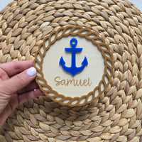 Nautical Anchor Baby Name Sign, Nursery Decor Custom Wood Sign, Ship Anchor Name Plaque, Hospital Birth Announcement Name Sign, Newborn Sign