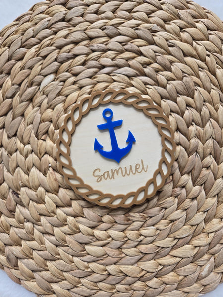 Nautical Anchor Baby Name Sign, Nursery Decor Custom Wood Sign, Ship Anchor Name Plaque, Hospital Birth Announcement Name Sign, Newborn Sign