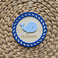 Nautical Ocean Whale Baby Name Sign, Nursery Decor Custom Wood Sign, Whale Name Plaque, Hospital Birth Announcement Name Sign, Newborn Sign