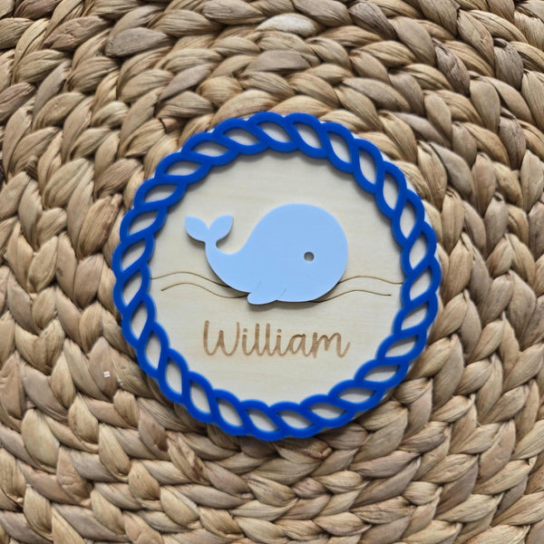 Nautical Ocean Whale Baby Name Sign, Nursery Decor Custom Wood Sign, Whale Name Plaque, Hospital Birth Announcement Name Sign, Newborn Sign