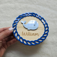 Nautical Ocean Whale Baby Name Sign, Nursery Decor Custom Wood Sign, Whale Name Plaque, Hospital Birth Announcement Name Sign, Newborn Sign
