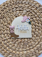 Cowboy CowGirl Name Announcement Sign, Western Floral Newborn Name Plaque, Hospital Newborn Photo Prop Sign, Personalized Baby Shower Gift