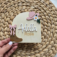 Cowboy CowGirl Name Announcement Sign, Western Floral Newborn Name Plaque, Hospital Newborn Photo Prop Sign, Personalized Baby Shower Gift