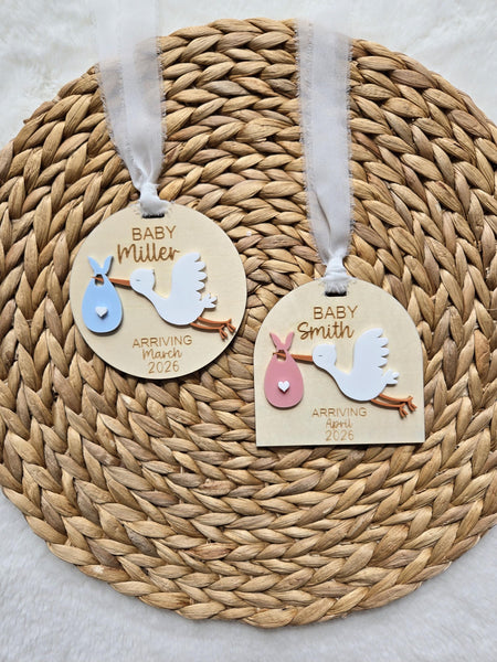 Stork Baby Announcement Ornament, New Baby Arrival Ornament 2025, Baby Arriving Christmas Ornament, Pregnancy Announcement Ornament Gift