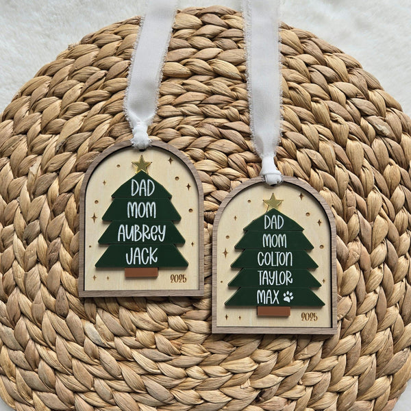 Personalized Family Christmas Ornament 2025, Custom Family Tree Ornament with names, Wooden First Christmas Ornament as a Family with pets