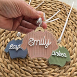 Knit Chunky Sweater Name Ornament with hanger, Personalized Acrylic Name Christmas Ornament for kids, Matching Sweater ornament 2025