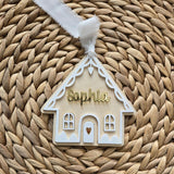 Personalized Gingerbread House Ornament, Custom Acrylic Wood Gingerbread House Stocking Tag with name, Kids Christmas Stocking Tag Gift