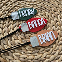 Personalized Christmas Bulb Shape Tag, Bulb Stocking Tag with name, Bulb Christmas Tree Ornament, Christmas custom gift tag name, Bulb Tag