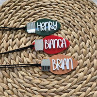 Personalized Christmas Bulb Shape Tag, Bulb Stocking Tag with name, Bulb Christmas Tree Ornament, Christmas custom gift tag name, Bulb Tag