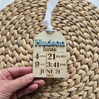 Newborn Birth Stat Christmas Ornament, Wooden Birth Announcement Ornament, Personalized Baby's First Ornament, Keepsake Baby Ornament Gift