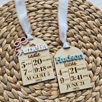 Newborn Birth Stat Christmas Ornament, Wooden Birth Announcement Ornament, Personalized Baby's First Ornament, Keepsake Baby Ornament Gift