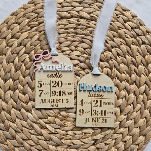Newborn Birth Stat Christmas Ornament, Wooden Birth Announcement Ornament, Personalized Baby's First Ornament, Keepsake Baby Ornament Gift