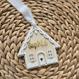 Personalized Gingerbread House Ornament, Custom Acrylic Wood Gingerbread House Stocking Tag with name, Kids Christmas Stocking Tag Gift