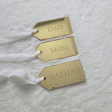 Personalized Acrylic Christmas stocking name tags, custom family Gold Acrylic Christmas tags, Rustic name tags, Christmas matching Tags