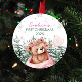 Baby's First Christmas Ornament 2025, Personalized Baby's First Christmas Ornament with name and year, Teddy Bear Girl Christmas Ornament