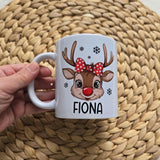 Personalized Reindeer Christmas mug with kids names, Custom made kids cute Christmas mug, Reindeer Christmas mug gift, personalized gifts