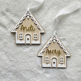 Personalized Gingerbread House Ornament, Custom Acrylic Wood Gingerbread House Stocking Tag with name, Kids Christmas Stocking Tag Gift