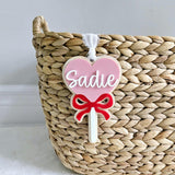 Valentine's Day Basket Tag, Personalized Valentine's Heart Basket Tag, Bow Heart Sucker Tag, Valentine's Day Basket Name Tag, Kids Valentine